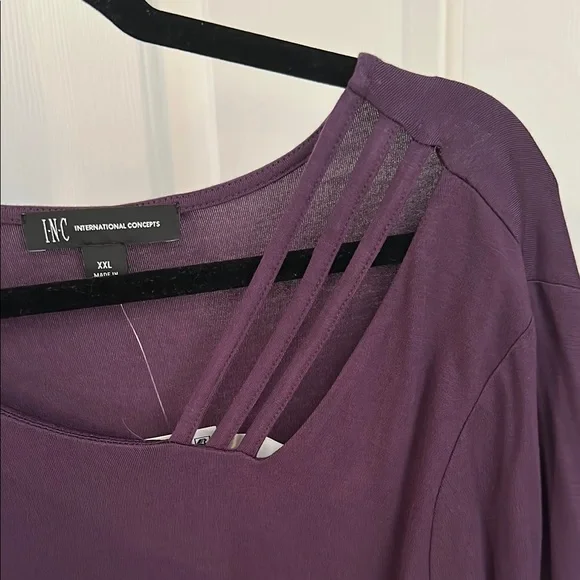 INC International Concepts Red Asymmetrical 3/4 Sleeve Blouse - Picture 3 of 4